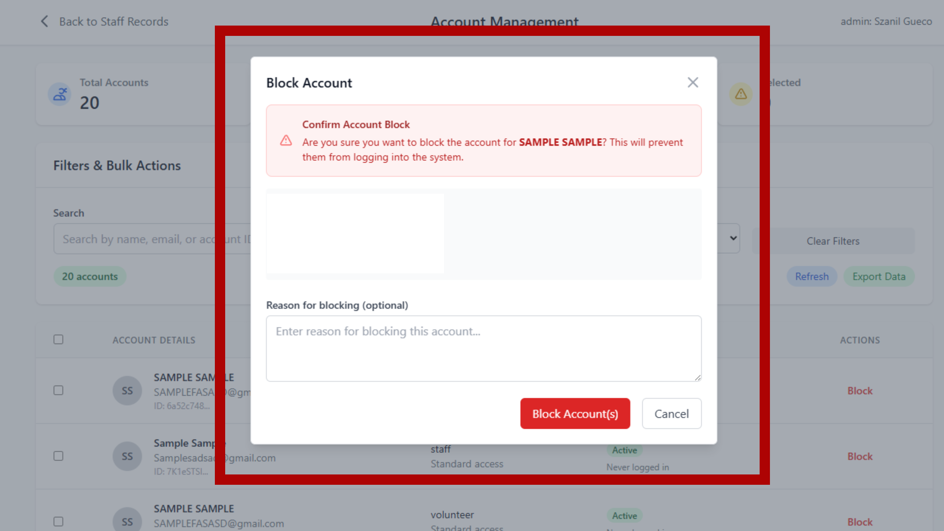Block/Unblock Functionality